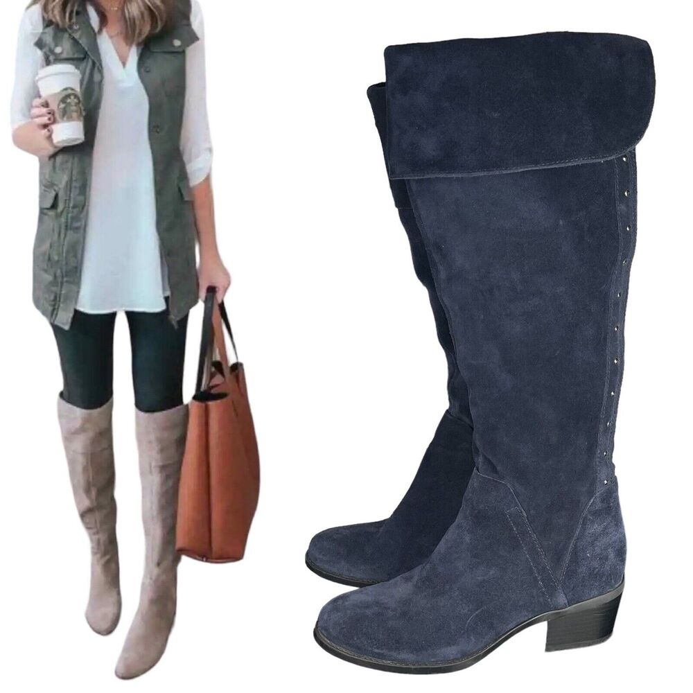 Vince Camuto Briella Blue Suede Leather Over the Knee Boots SIZE 5.5 Womens Shoe